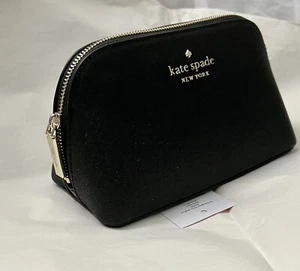 Nuevo con etiquetas Kate Spade K9263 tela de oropel brillante estuche cosmético negro - Imagen 1 de 5