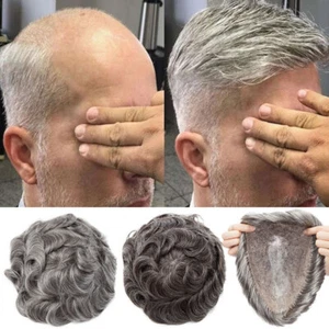 PU Skin Herren Perücke Echthaar Ersatz Haarteile Toupet Toupee Wig für Männer DE - Bild 1 von 34