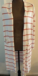 Cabi Women's Stroll Long Cardigan Sweater Duster Red Stripe Size Medium #5826 - Picture 1 of 6