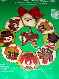 Vintage Gallery Craft Holiday Needlepoint Christmas Wreath Kit ~ 16" Round - Picture 1 of 3