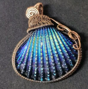 Large Purple Titanium Shell Copper Wire-Wrapped Pendant Jewelry 2980 - Picture 1 of 6
