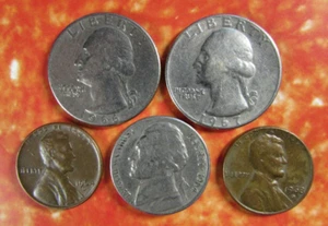 Lot 1960's US SMALL Cents *Quarter/25¢-No MM *Nickel/5¢ *LINCOLN Penny/1¢ COINS - Bild 1 von 6