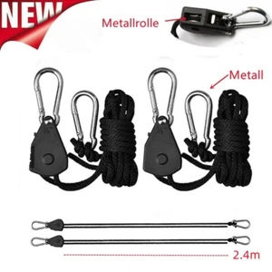 2/4x Flaschenzug mit Ratsche Seil 2.4m 130kg mit Umlenkrolle Seilzug Handseilzug - Bild 1 von 14