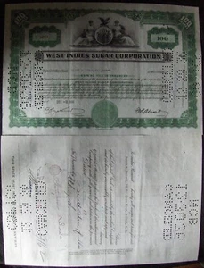 Stock Certificate West Indies Sugar Corp. Payee Scott & Stringfellow 1936 - Picture 1 of 1