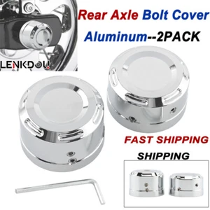 2X Chrome Rear Axle Cover Bolt Nut Cap For Harley Softail Fatboy Low Rider 18-24 - Foto 1 di 10