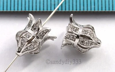 1x Tapa borla cuentas florales brote flor circonita plata esterlina chapada en rodio #2836 Foto 1 de 3