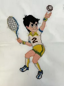 Preworked Center Work BOY PLAYING TENNIS Needlepoint Canvas w/Petit Point - Picture 1 of 2