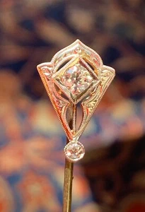 Antique Art Deco 14K White & Yellow Gold & Diamond Stick Pin - Picture 1 of 6
