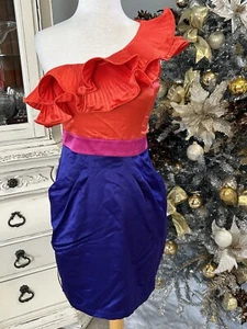 LIPSY LONDON One Shoulder Contrast Mini Dress Ruffle Pockets NWT Size 6 - Picture 1 of 13