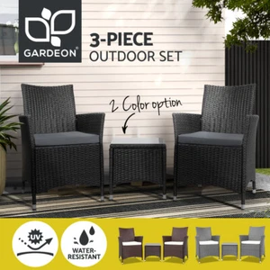 Gardeon Outdoor Furniture 3 Piece Setting Wicker Bistro Set Dining Chairs Patio - Picture 1 of 48