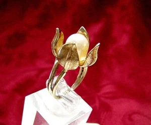 VINTAGE 14K GELBGOLD STRUKTURIERTE BLÜTENBLÄTTER PERLENDETAIL BLUME RING GRÖSSE 6 - Bild 1 von 11