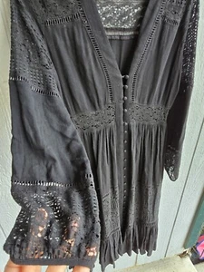 Small Long Sleeve Black Dress Button Up Eyelet Lace Details The Vintage Shop - Picture 1 of 9