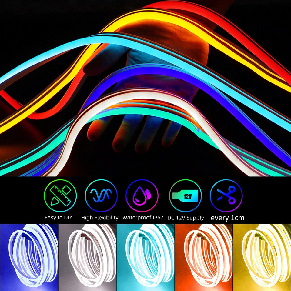 20m 12V Flexible LED Strip Waterproof Sign Neon Lights Silicone Tube In/Outdoor - Image 1 of 4