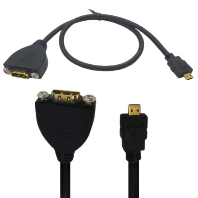 1M Micro HDMI Male to HDMI Female Extension Cable With Screw Panel Mount Adapter - Image 1 of 4