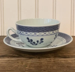 Royal Copenhagen Tranquebar Blue Wide Rim Lattice Tea Cup & Saucer Set - Picture 1 of 9