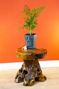 Root Wood Table 40cm Wood Side Table Tree Trunk Teak Rustic - Picture 1 of 7