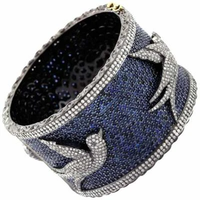 11ct Blue Tanzanite Cubic Zirconia Women Bangle White Gold Plated Silver - Image 1 of 4