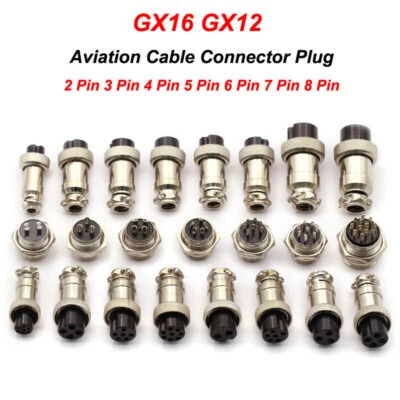 12 16mm GX16 GX12 Aviation Cable Connector Plug 2 to 8P Metal Male Female Panel - Image 1 of 4