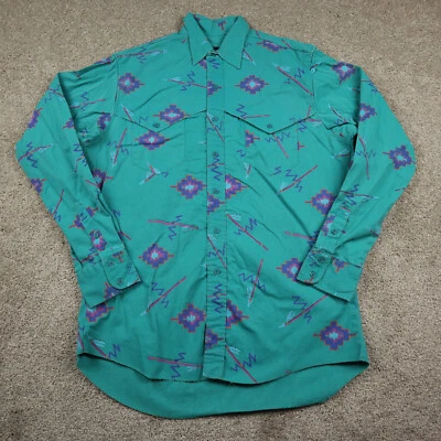 Camisa Wrangler Para Hombres Grande Azul Púrpura Brushpopper Nativo Azteca Western Rodeo Foto 1 de 4