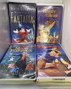 Disney VHS Assorted Lot of 4 Pinocchio,Fantasia, Mary Poppins, Beauty and Beast. - Picture 1 of 10