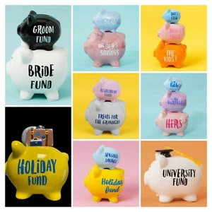 Piggy Bank Pennies & Dreams  Ceramic Money Piggy Box Savings Bank - 8 Designs - Picture 1 of 16