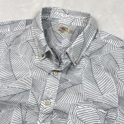 Faherty Hawaiian Shirt Mens XL White Short Sleeve Palm Leaves Cotton AOP Beach - Image 1 of 4
