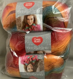 Red Heart UNFORGETTABLE Yarn ~ “SUNRISE” 3.5 oz. / 270 yd Lot Of 3 - Picture 1 of 4
