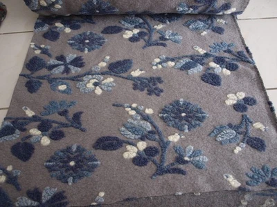 Musterwalk Musterwalkstoff Blumen blau auf grau Walkstoff Italien Walkloden Walk - Bild 1 von 4