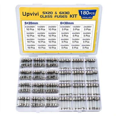 Fast Blow Glass Fuse Assortment Kit, 24 Values Glass Fuses 250V 5X20Mm 0.5A 1A 2 - Image 1 of 4