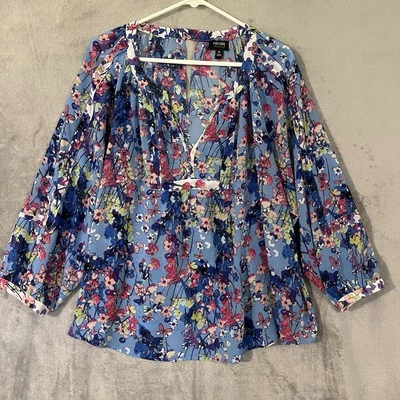 Nicole Miller Floral Butterfly Blouse Sheer Womens Sz XL Cottage Romantic Flowy Foto 1 de 4