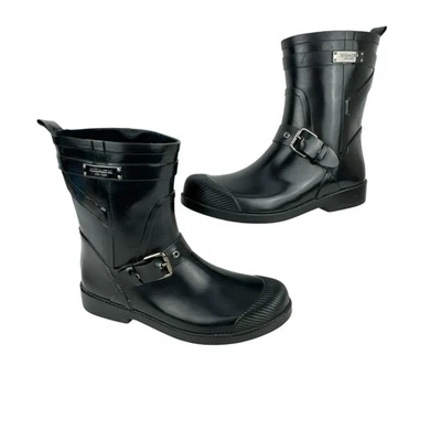 Botas de lluvia cortas Coach Lester para mujer 7B negras con hebilla al tobillo a mitad de la pantorrilla Foto 1 de 4