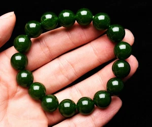 Brazalete de cuentas redondas de piedras preciosas de jadeíta verde nefrita natural de 11,6 mm AAA - Imagen 1 de 6