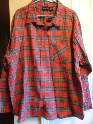 NWT Madison Taylor Button Up Red & Green Plaid Long Sleeve Shirt w/Pocket, 3X - Image 1 of 2