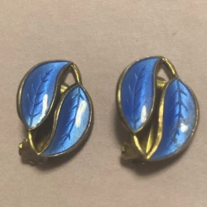 Vintage David-Andersen D-A Norwegen Sterling 925S signiert kobaltblau Emaille Ohrringe - Bild 1 von 7