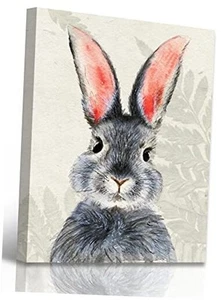 BLINFEIRU Easter Bunny Canvas Wall Art Blue Gray Cute Rabbit Pictures Wall - Picture 1 of 7
