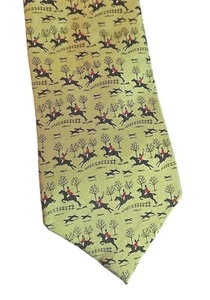 Bird Dog Bay Horse Field Hunter Tie Men’s Silk Hand Made Green Fox Hunt - Picture 1 of 4