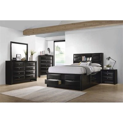 Maklaine 4-piece California King Storage Wood Bedroom Set in Black - Image 1 of 4