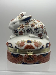Vintage Trinket Box Andrea by Sadek Porcelain Rabbit Imari Style Hinged Japan - Picture 1 of 9