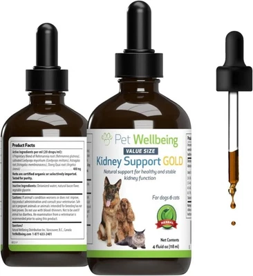 New Pet Wellbeing Kidney Support Gold For Dogs Healthy Kidney Function Fluid 4oz - Image 1 of 4
