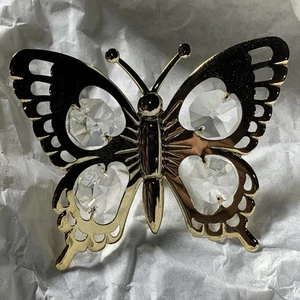 Farfalla Cristalli Austriaci Mascotte USA 24K Placcata Oro 1993 Aspirazione Finestra Scrivania - Foto 1 di 6