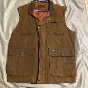 Outback Trading Vest Mens Large Overlander Oilskin Flannel Lined Leather Collar - Picture 1 of 23
