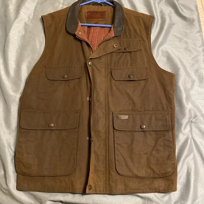 Outback Trading Vest Mens Large Overlander Oilskin Flannel Lined Leather Collar - Image 1 of 4
