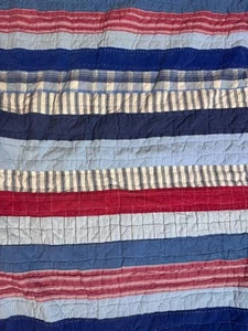 Pottery Barn Kids Twin Madras Patchwork Quilt Reversible Red Blue Striped USA - Picture 1 of 24