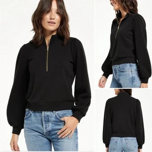 Z Supply Jandie Black Half Zip Long Sleeve Top Sweatshirt Black Size Small - Picture 1 of 9