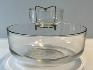 Vintage Mid Century Modern zweistufig minimalistisch Klarglas Chip & Dip Schüssel Set - Bild 1 von 8