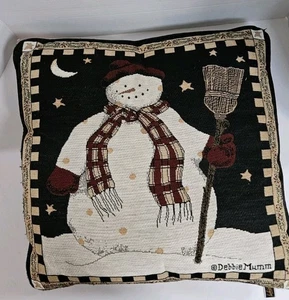 Cuscino arazzo pupazzo di neve Debbie Mumm 16" x 16" decorazione natalizia - Foto 1 di 4