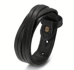 LEDER ARMBAND Surfer Herren Vintage Armband ECHT LEDER Schwarz Echtleder - Bild 1 von 6