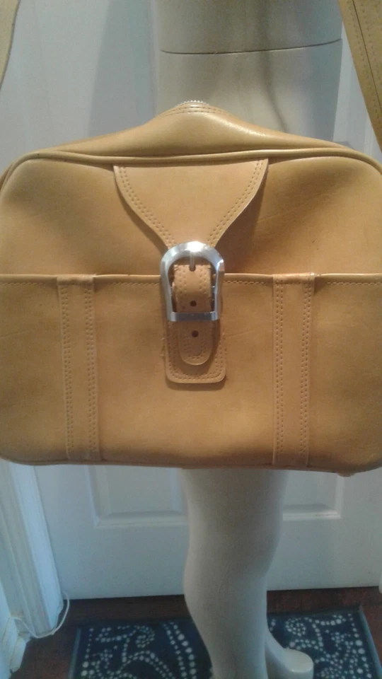 Vintage 70s Mustard Yellow Vinyl Carry-On Tote/Luggage/Messenger Bag - Image 1 of 4