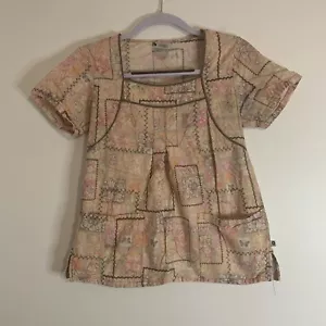 Cherokee Studio Pink Butterfly Square Neck Scrub Top Medical Uniform Small - Picture 1 of 8
