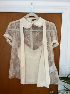 RED Valentino Womens Short Sleeve Lace Trim Tee Shirt White Cotton Size Small - Picture 1 of 2